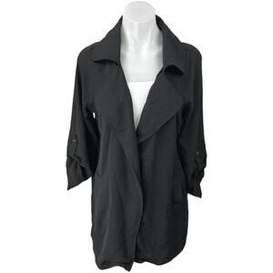 Adyson Parker Black Roll Tab Sleeve Open Front Collar Blazer Over Coat Jacket S